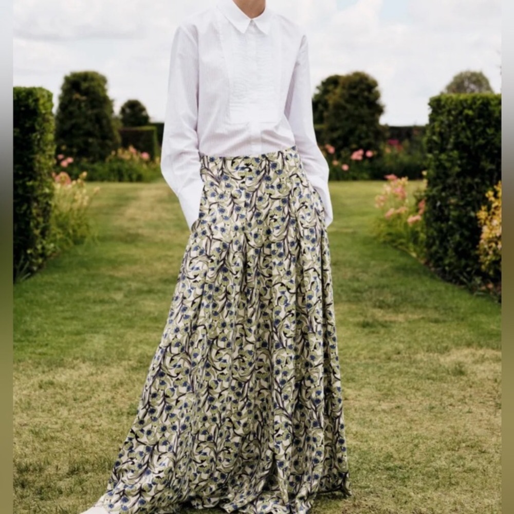 ME+EM Floral Maxi Skirt in Cream and Blue